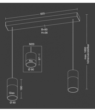 Afmetingen - LED Hanglampen - 2022-2 Aura P2 - Holtkotter