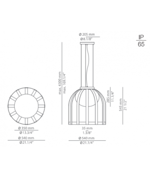 Afmetingen - Buitenlamp hanglamp - T4024X Bols - Estiluz