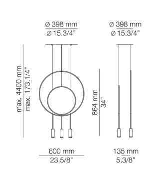 Afmetingen - LED Hanglamp - R40S1S1D Revolta - Estiluz - 2