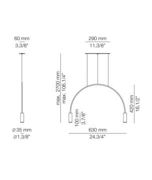 Afmetingen - LED Hanglampen - T3535 Volta Inbouw - Estiluz
