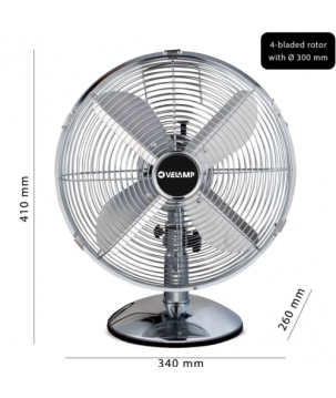 Afmetingen - Tafel Ventilator - 12040 Chroom - Velamp Industries
